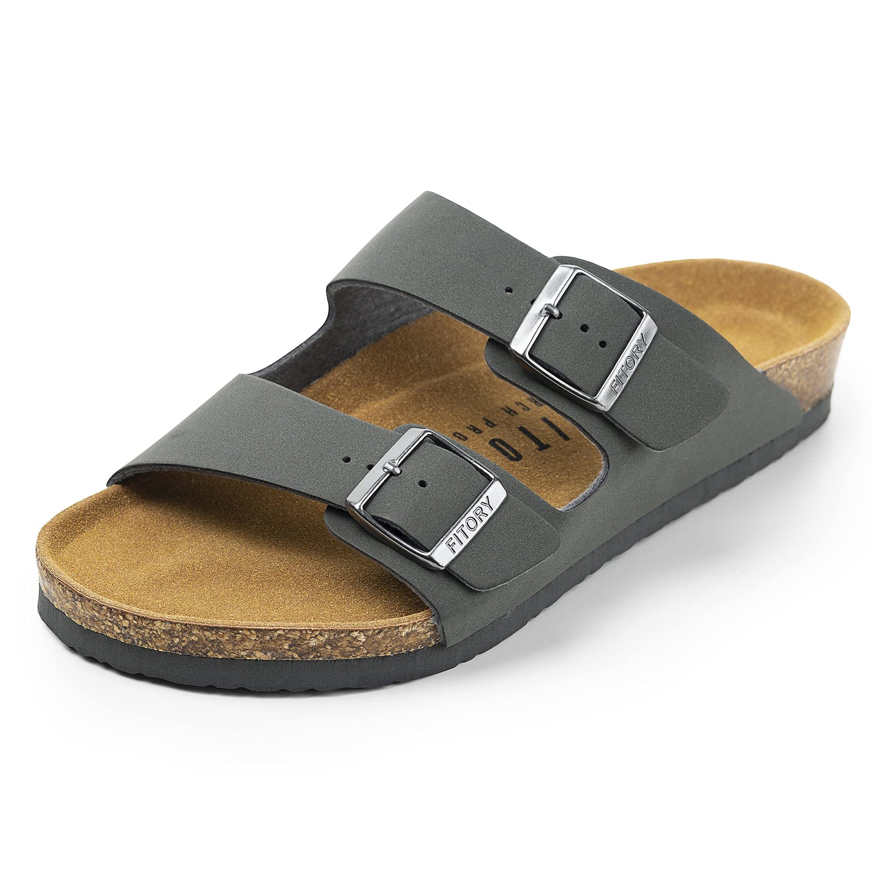 FITORY Mens Sandals, Arch Support Slides with Adjustable Buckle Straps and Cork Footbed